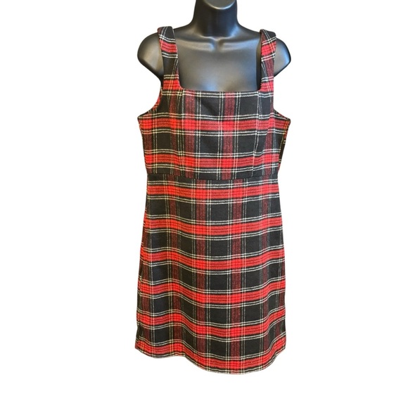 NEW Copper Key Dress Black Red Plaid Square Neck Jumper Zip Above Knee Size L - Picture 1 of 7